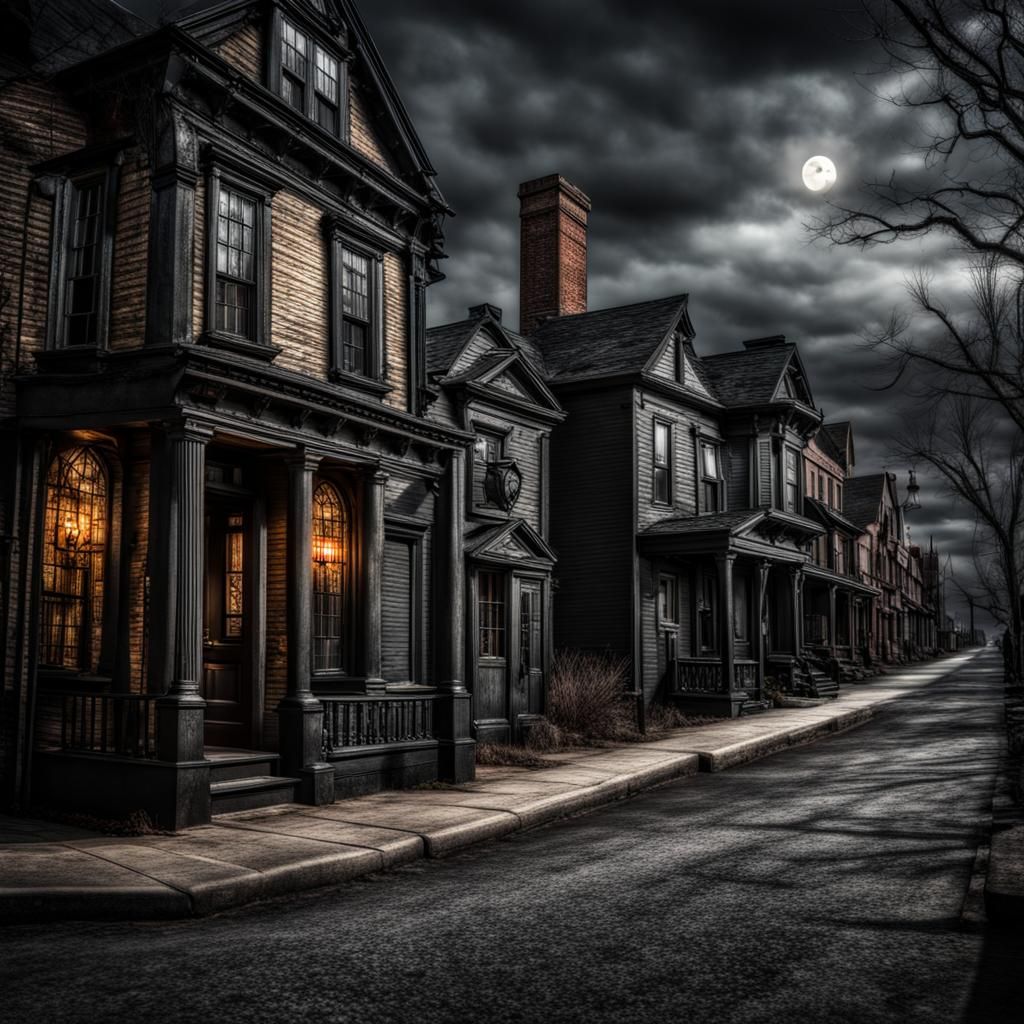 Hyperrealistic Town of Nevermore Inspired by Poe