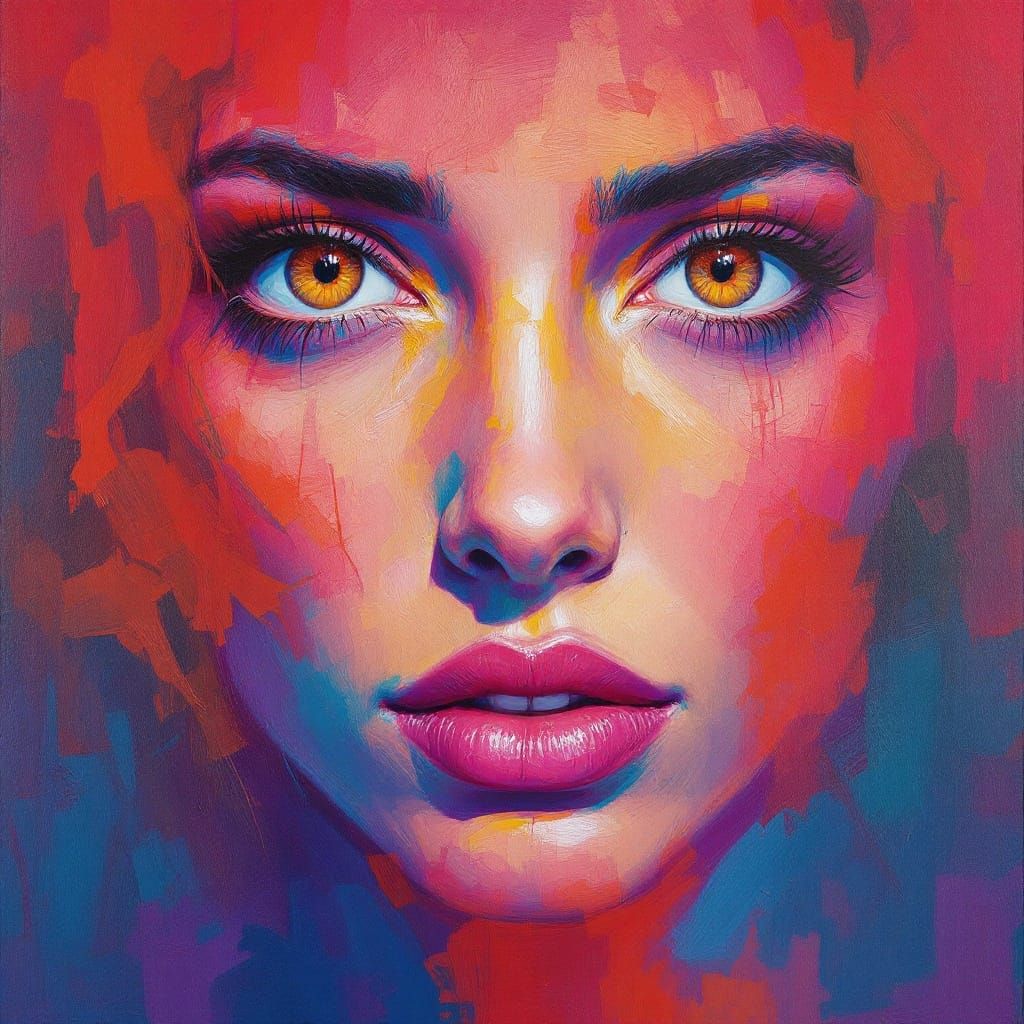 Intense Expressionist Portrait of a Woman's Feverish Gaze