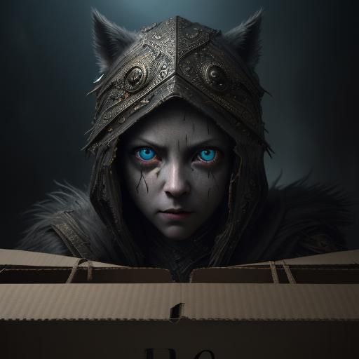 Eerie Eyes Peer from Dark Cardboard Box