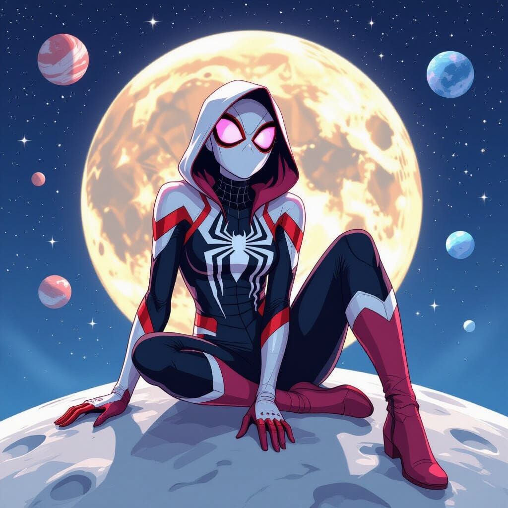 Spider Gwen as Colossal Giant Woman on the Moon