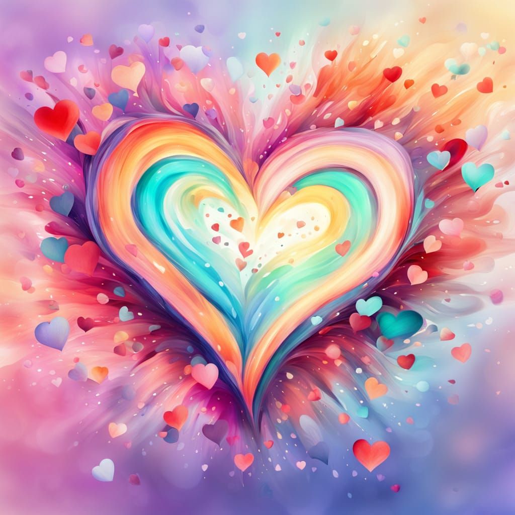 Pastel Heart Explosion in Watercolor Style