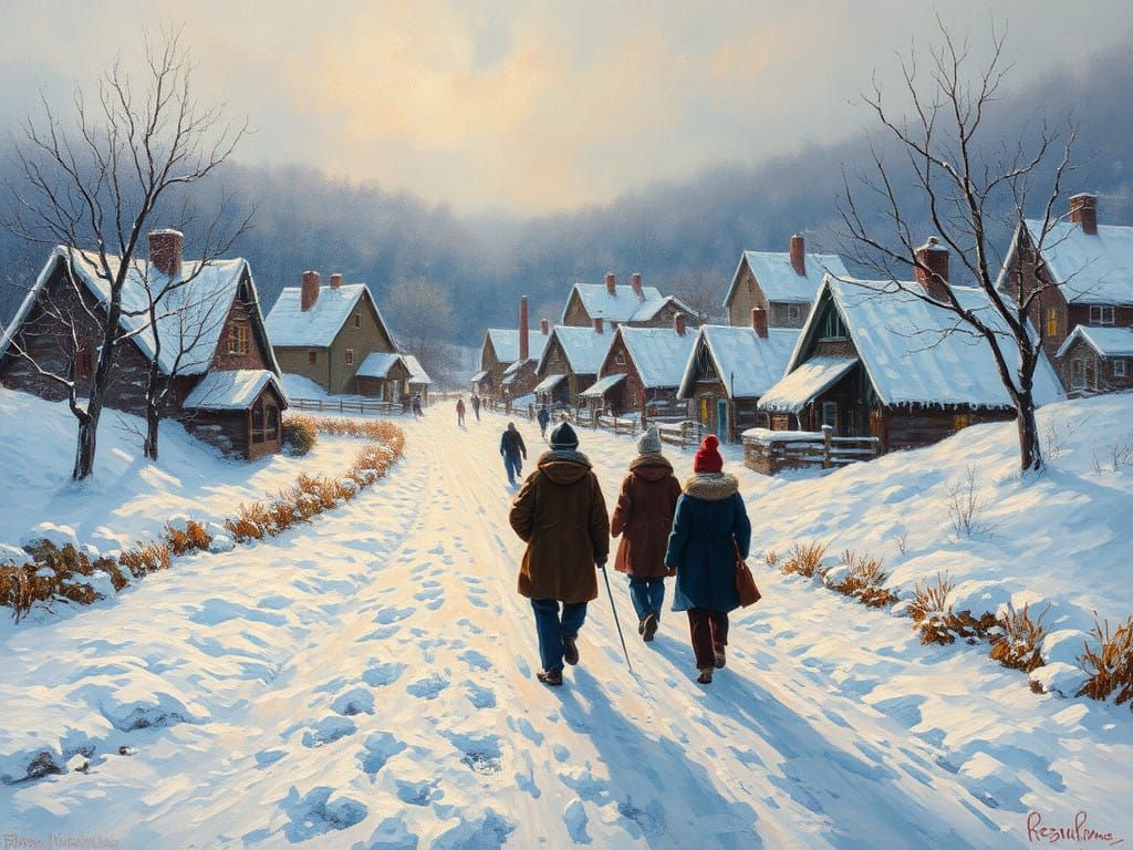 Impressionist Winter Landscape with Figures