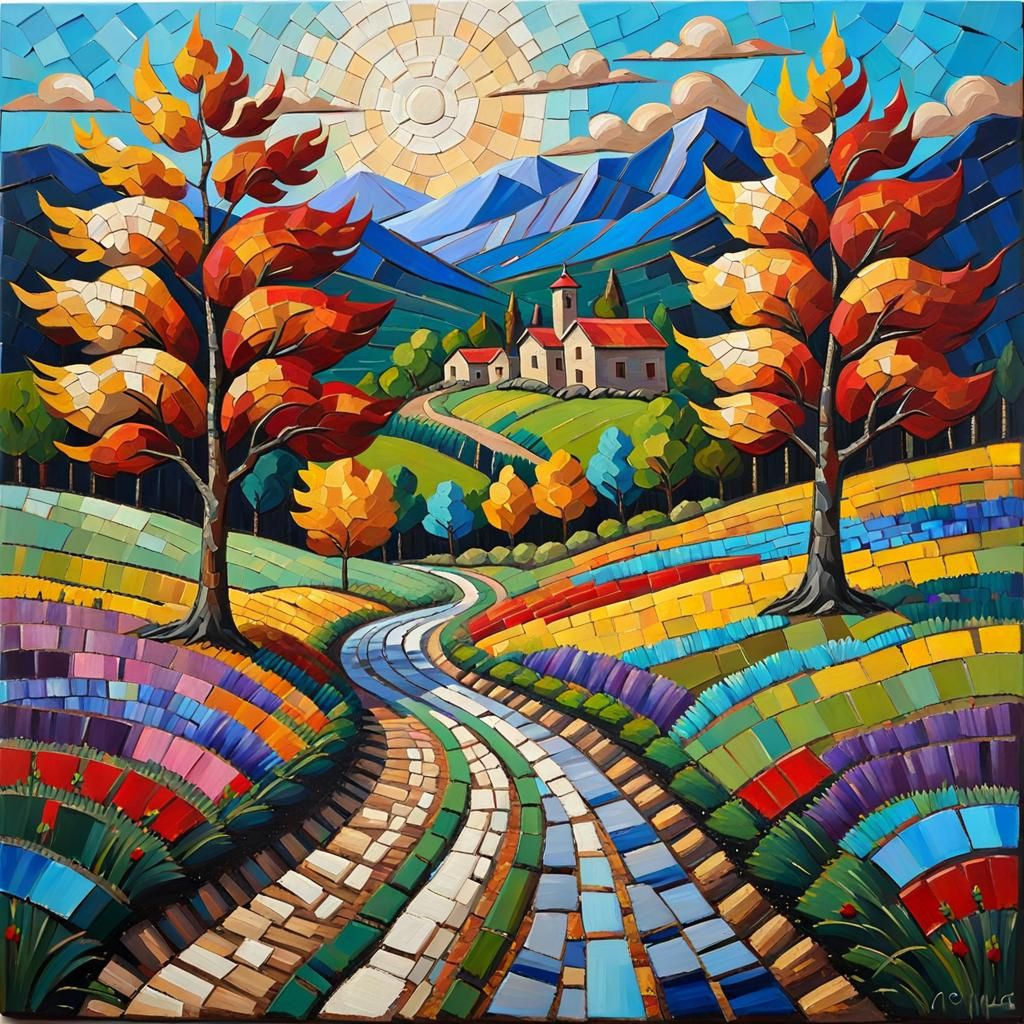 Mosaic Landscape in Expressionist Impasto Style