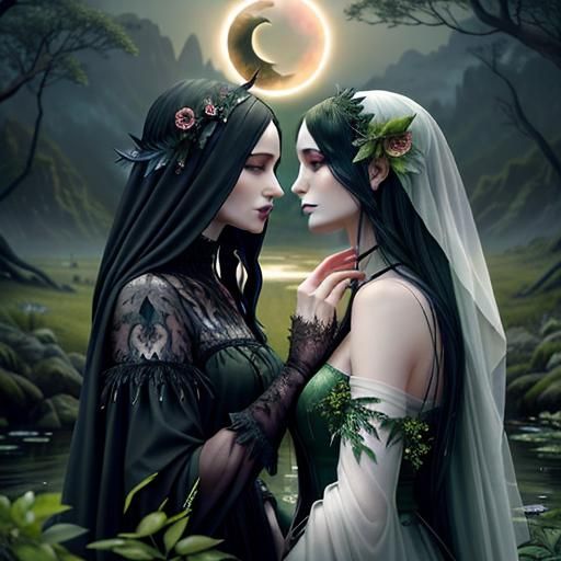 Gothic Enchantress in Emerald Woodland, Hyperrealistic Art