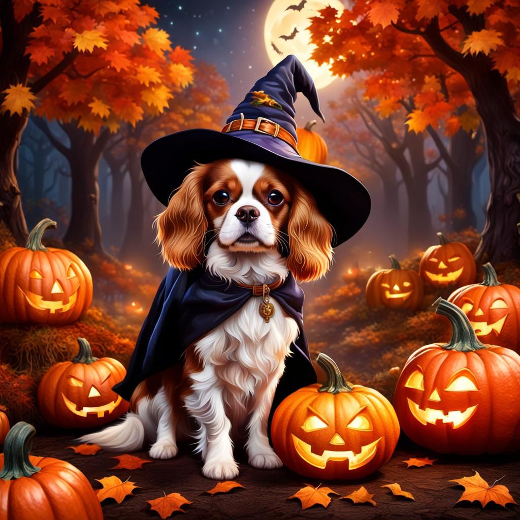 Halloween Cavalier King Charles Spaniel Art