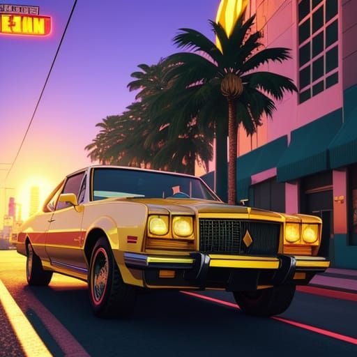 GTA Vice City Car in Golden Hour Retro Game Art