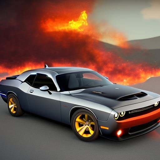 Dodge Challenger at Sunset: Detailed Matte Painting