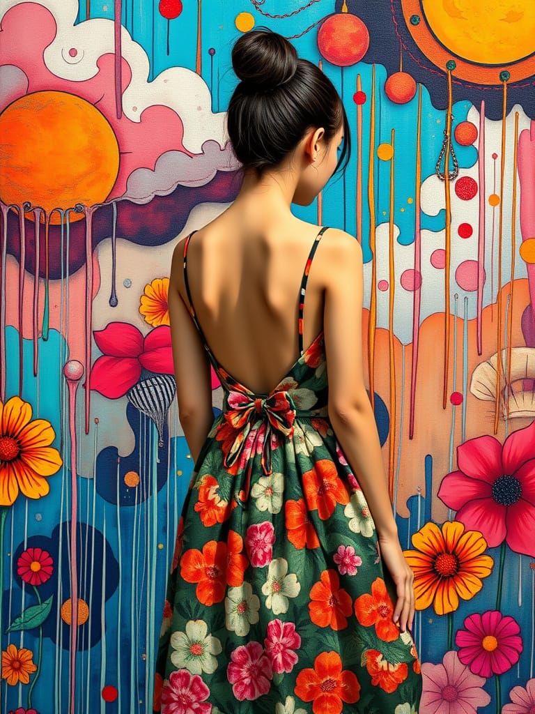 Floral Dress Girl in Vibrant Weather