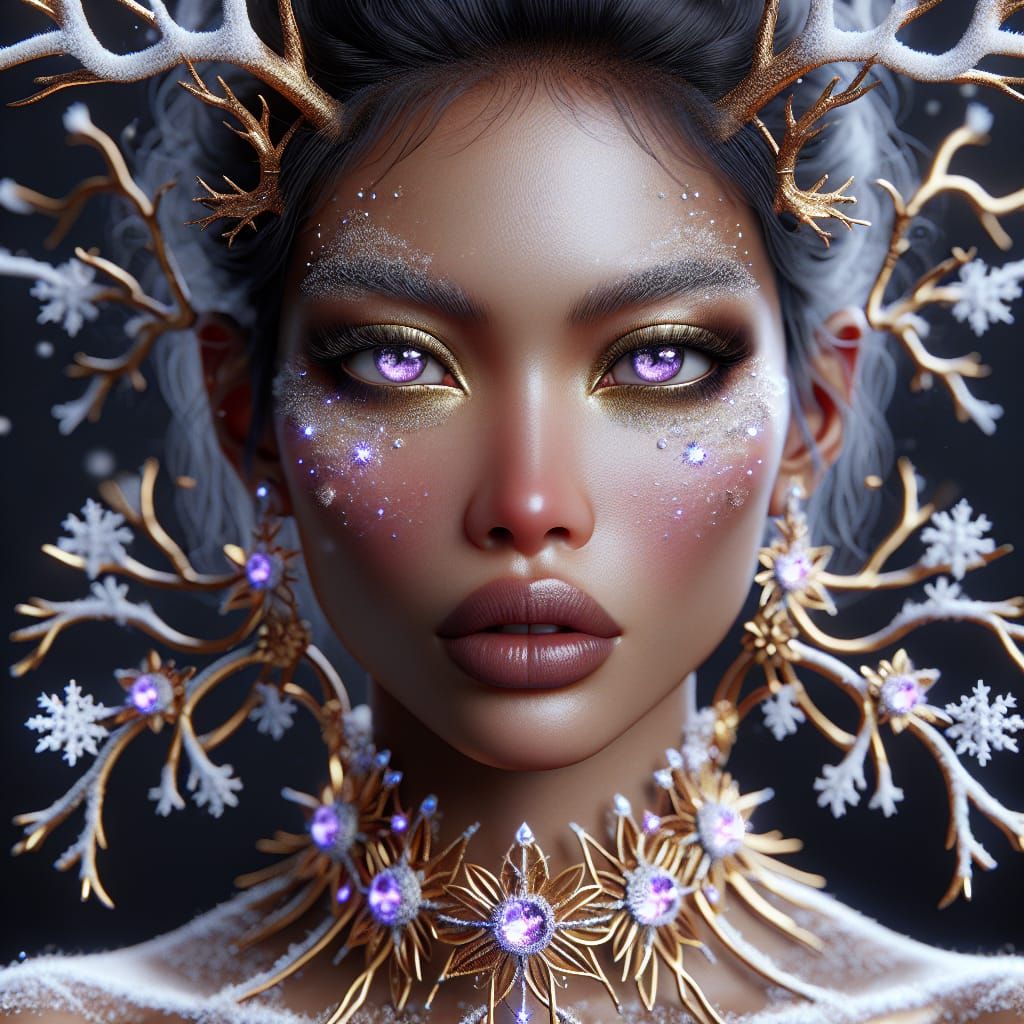 Stunning Woman with Antlers and Ice Collar