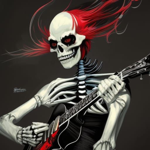 Punk Skeleton Guitarist in Hyperdetailed Digital Art
