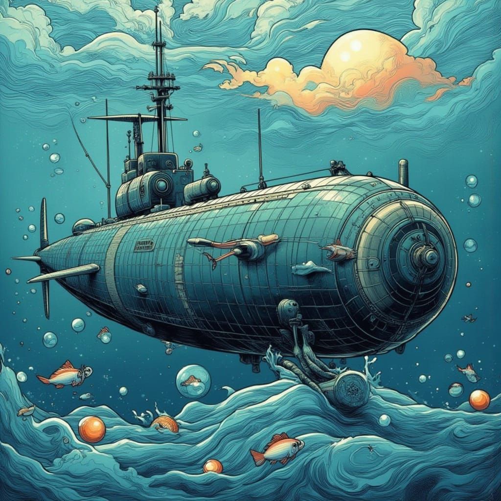 WWII Submarine in Neo Traditional Tattoo Style