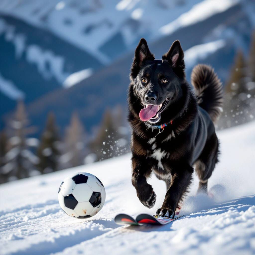 German Shepherd Skis After Soccer Ball