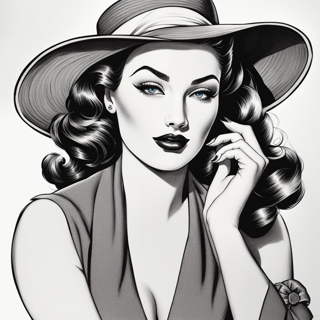 Vintage Pin-Up Girl with Hat Illustration