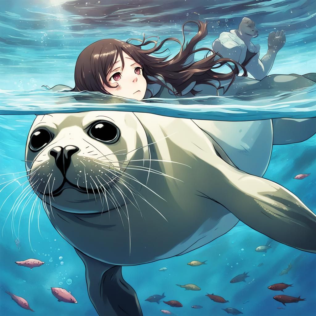 Seal Eating Human Underwater: Anime Style