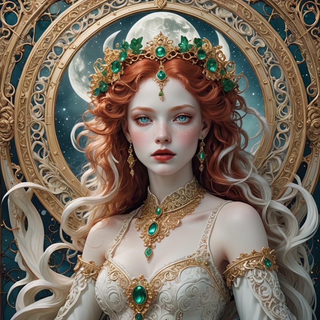 Baroque Princess Holding Moon with Cyberpunk Elements