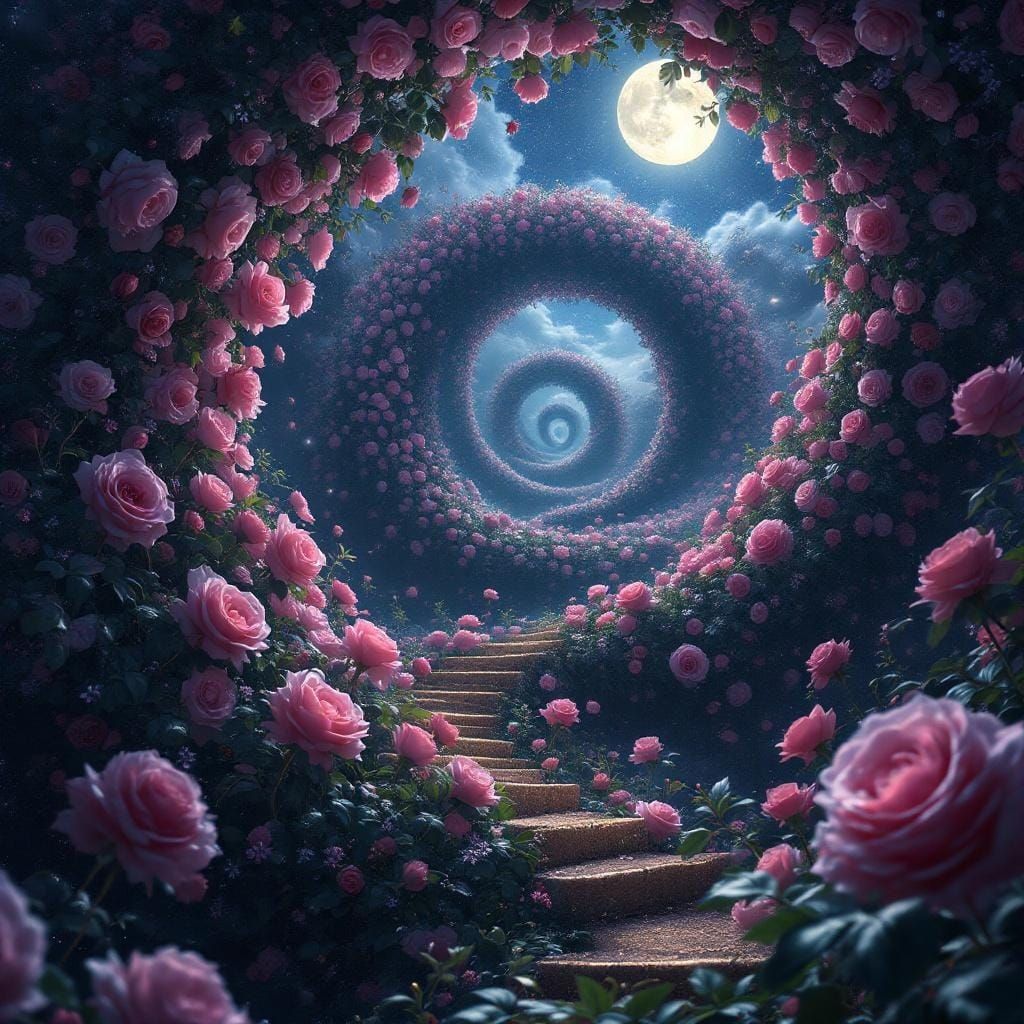 Magical Rose Spiral to Starry Night in CGI Style