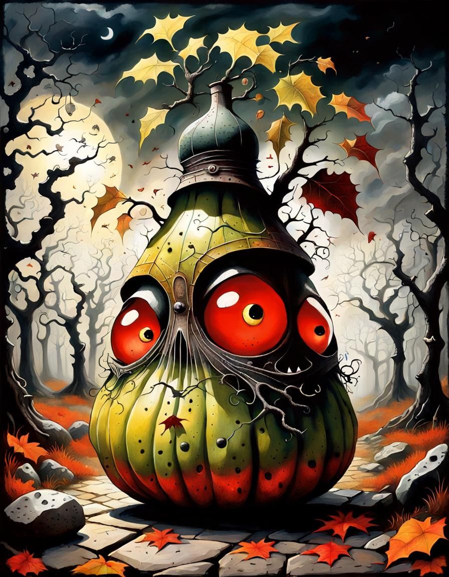 Eerie Bottle Gourd in Art Brut Style