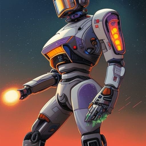 Battle Damaged Mech in Space: Comic Book Art