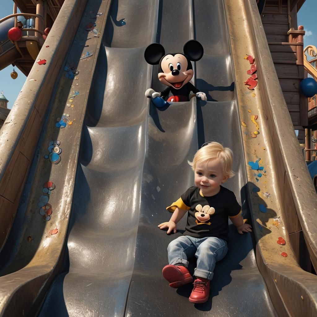 Blond Toddler on Slide: Detailed Matte Painting