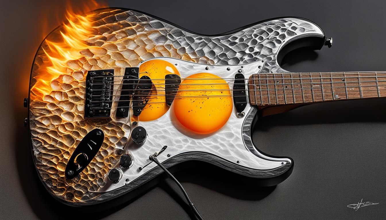 Burning Fried Egg Guitar in Hyperrealism