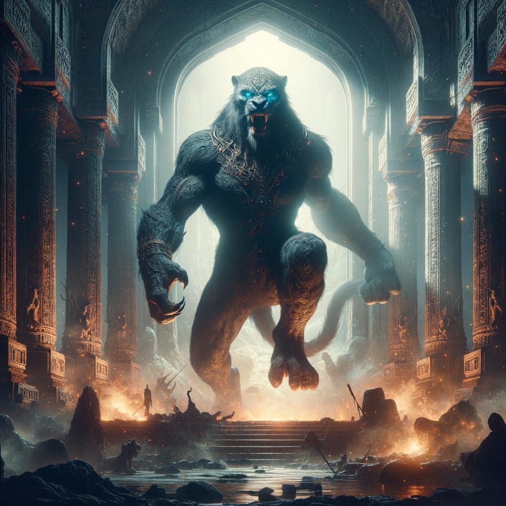 Dark Fantasy Panther-Gorilla Rises from Crypt