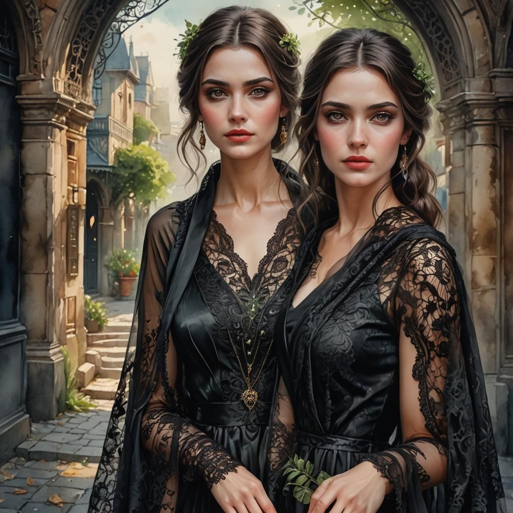 Watercolor Portrait of a Woman in Glass Dress