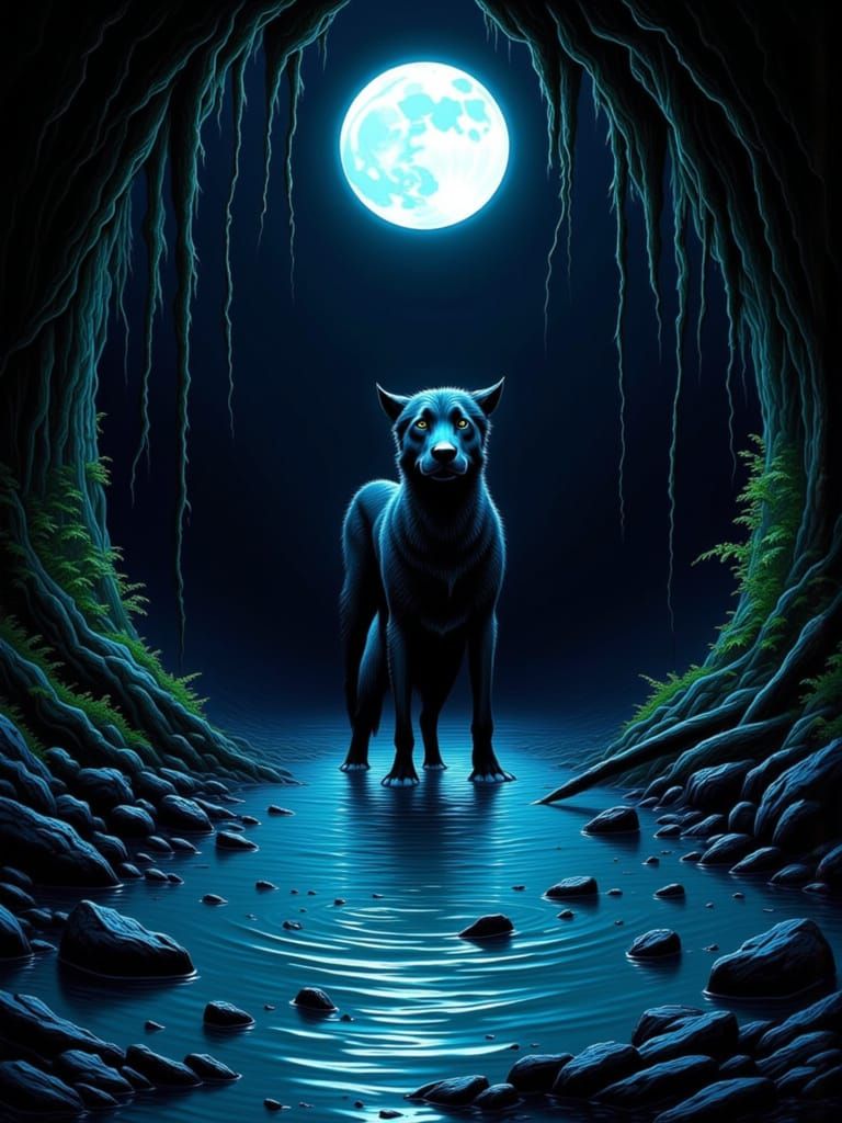 Ahuizotl Emerges From Moonlit Cenote With Spectral Echoes