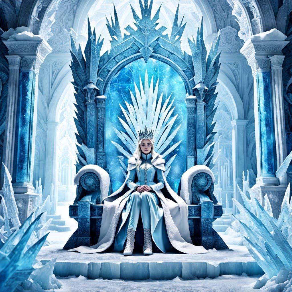 Snow Queen's Icy Throne Room in Collage Style
