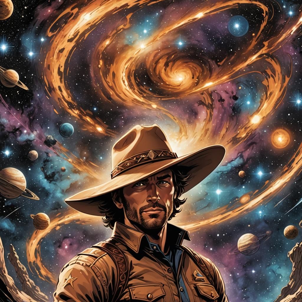 Cowboy Hat Soars Through Space: Comic Book Art