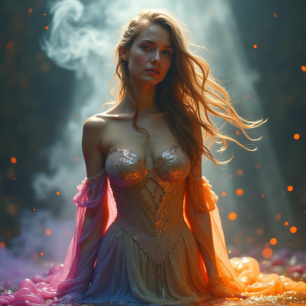 Melting Lady in Whimsical Environment: Fantasy Concept Art