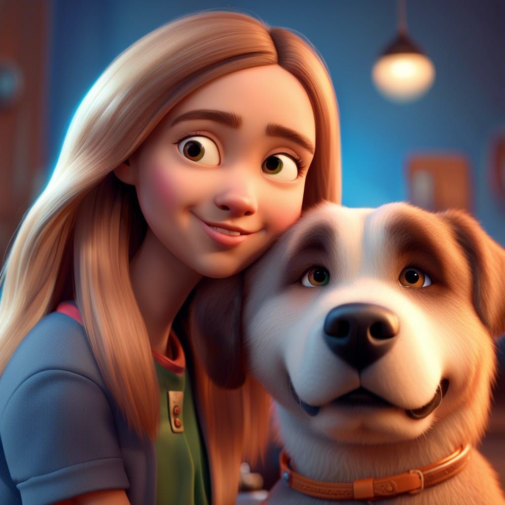 Dog with Girl: Photo-Realistic 3D Digital Art