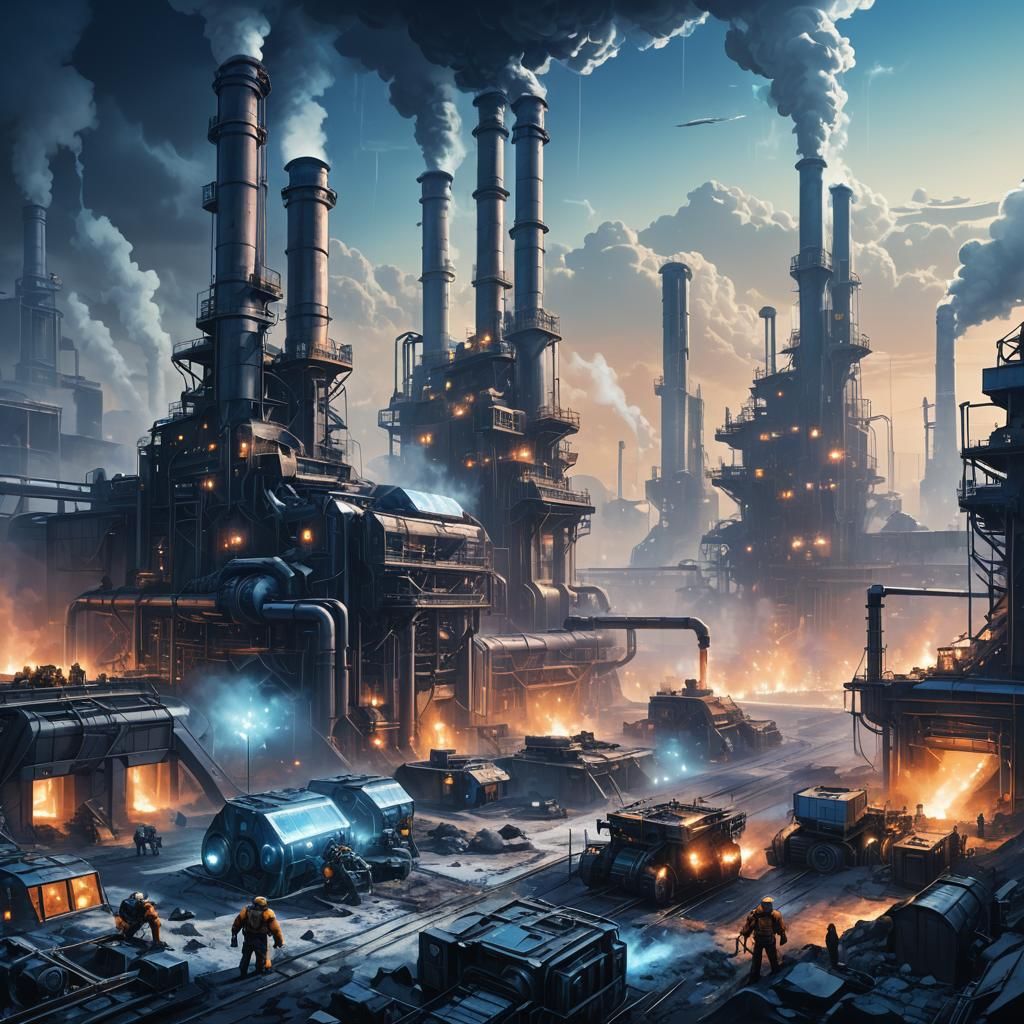 Futuristic Industrial Mining Factory in Cyberpunk Style