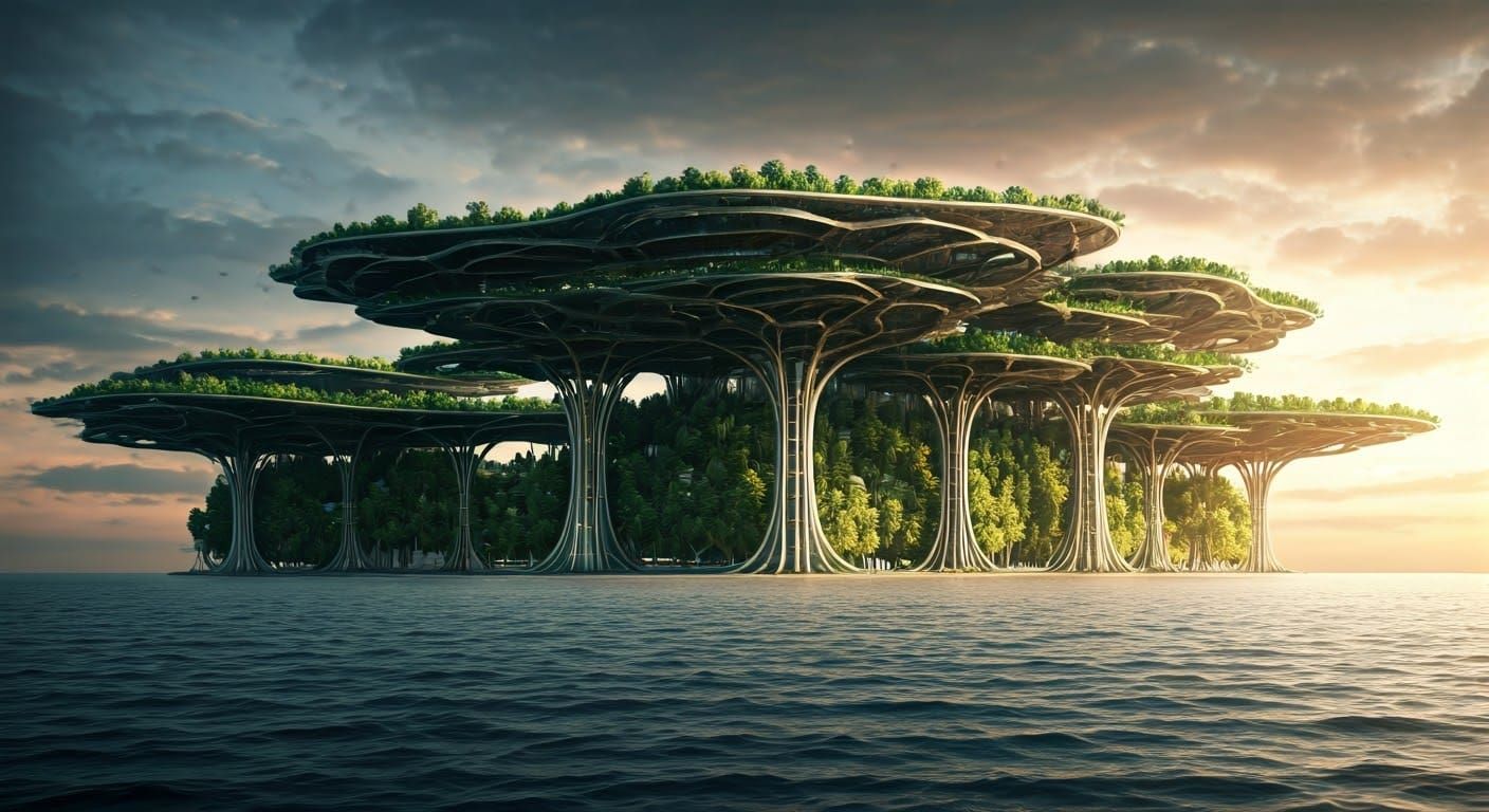 Dystopian Cityscape with Futuristic Vertihubs and Sustainabl...