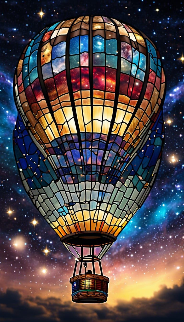 Stained Glass Hot Air Balloon in Space