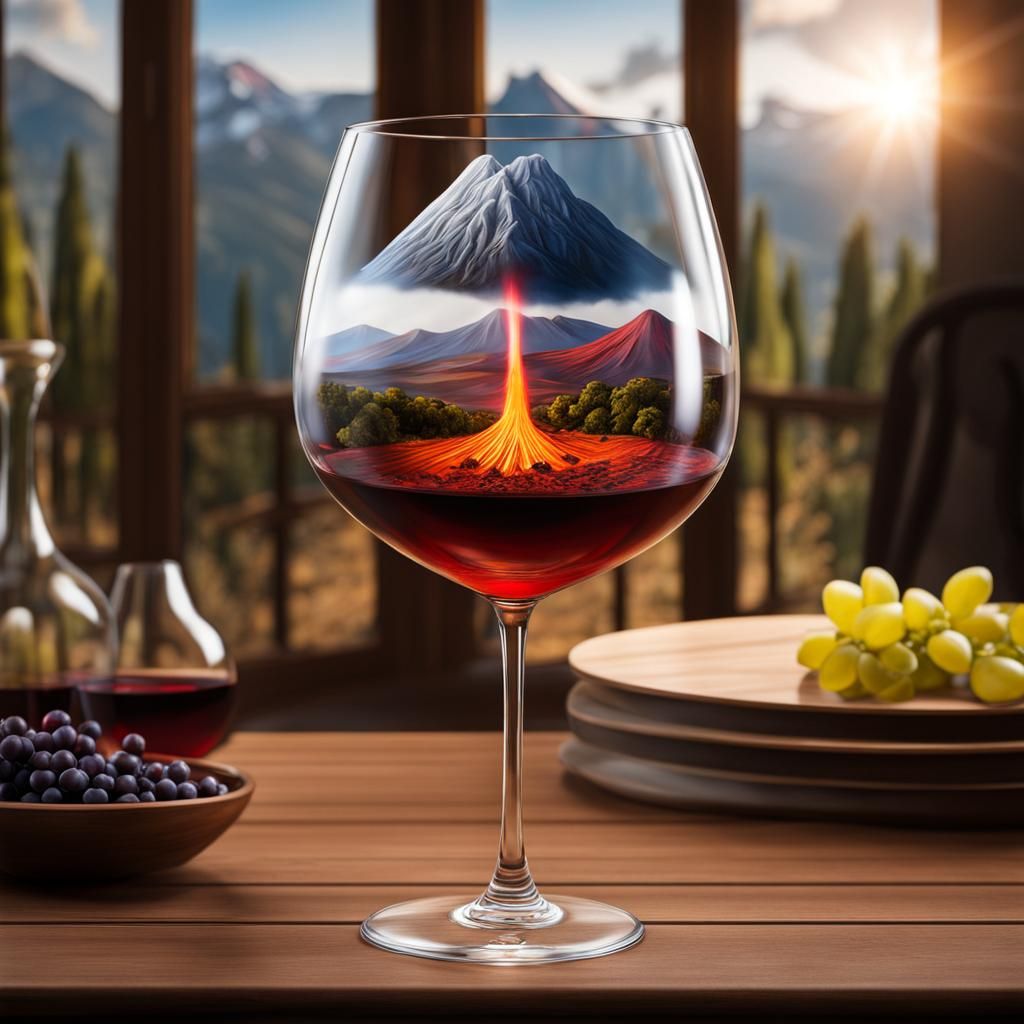 Wineglass Volcano: Hyper-Realistic Still Life