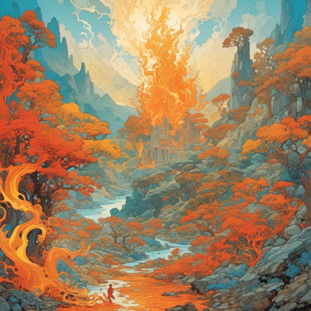 Vibrant Water Spirit in Fiery World