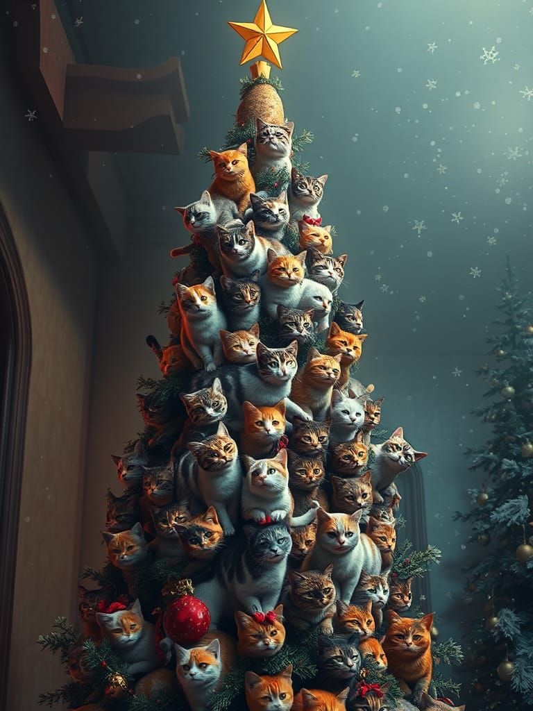 Hyperdetailed Christmas Tree of Cats: Digital Art