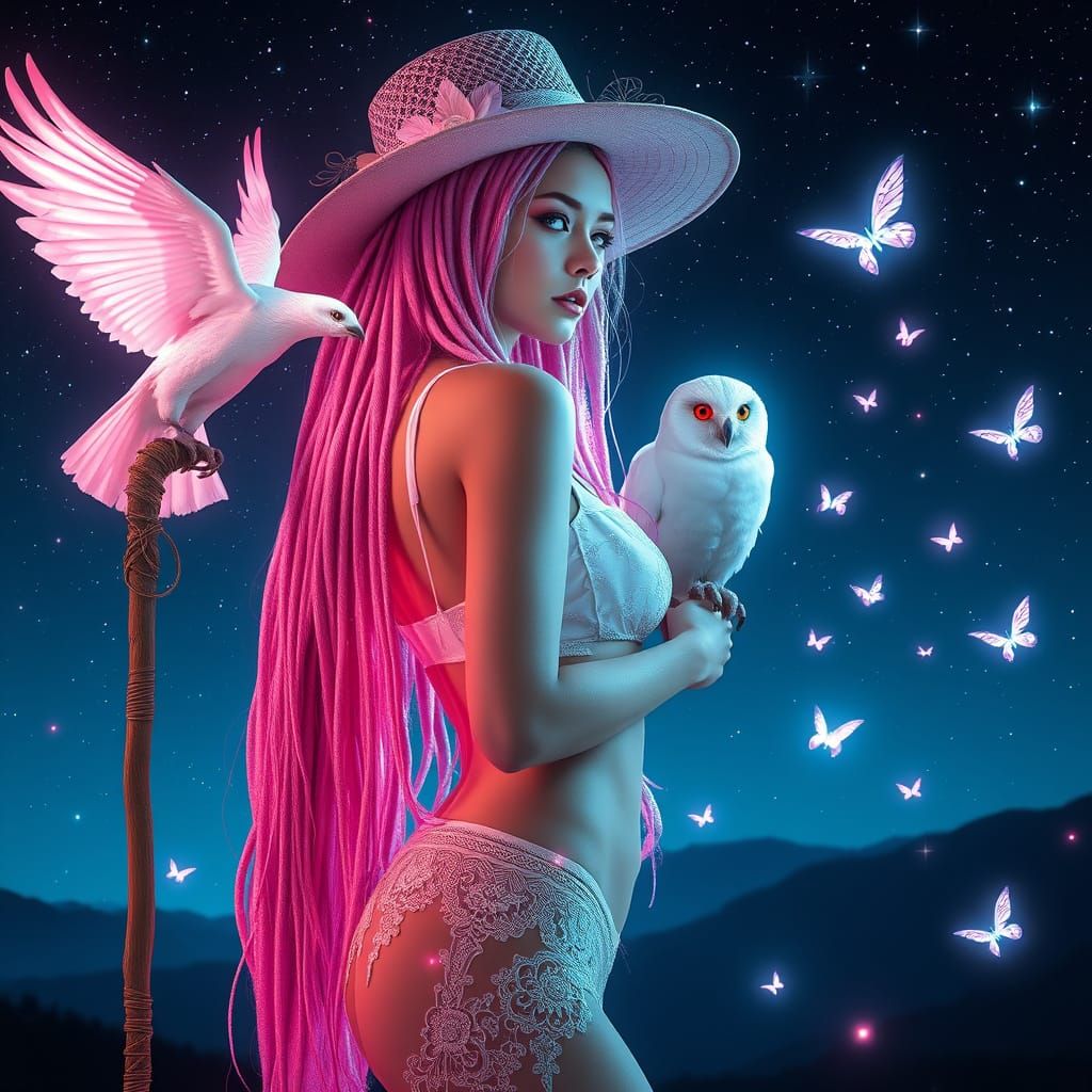 Ethereal Russian Beauty in Starlight, Mystical Portrait with...