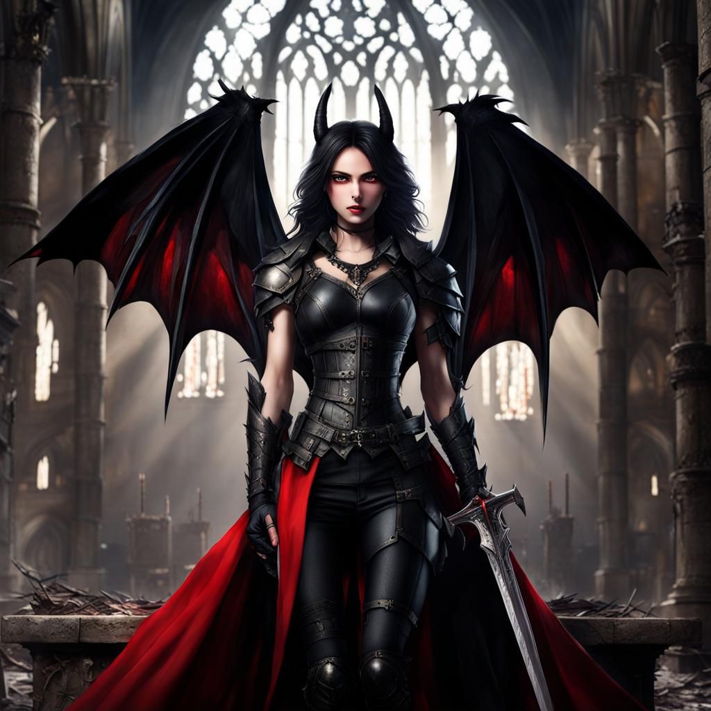 Winged Woman in Ruined Church