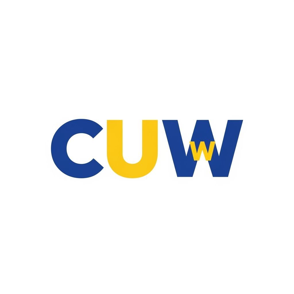 Elegant Interlocking CUW Letter Art in Blue and Gold