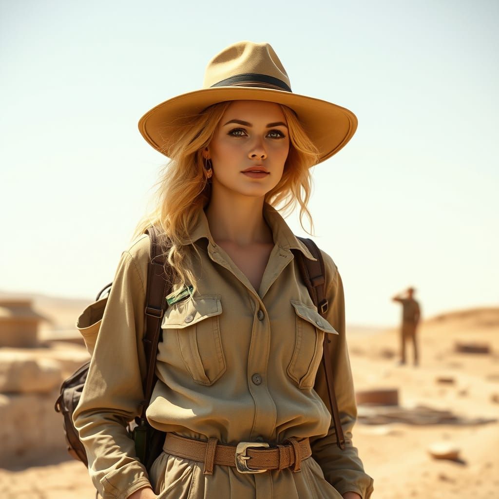 Archaeologist in Desert Excavation Site, Syd Mead Style