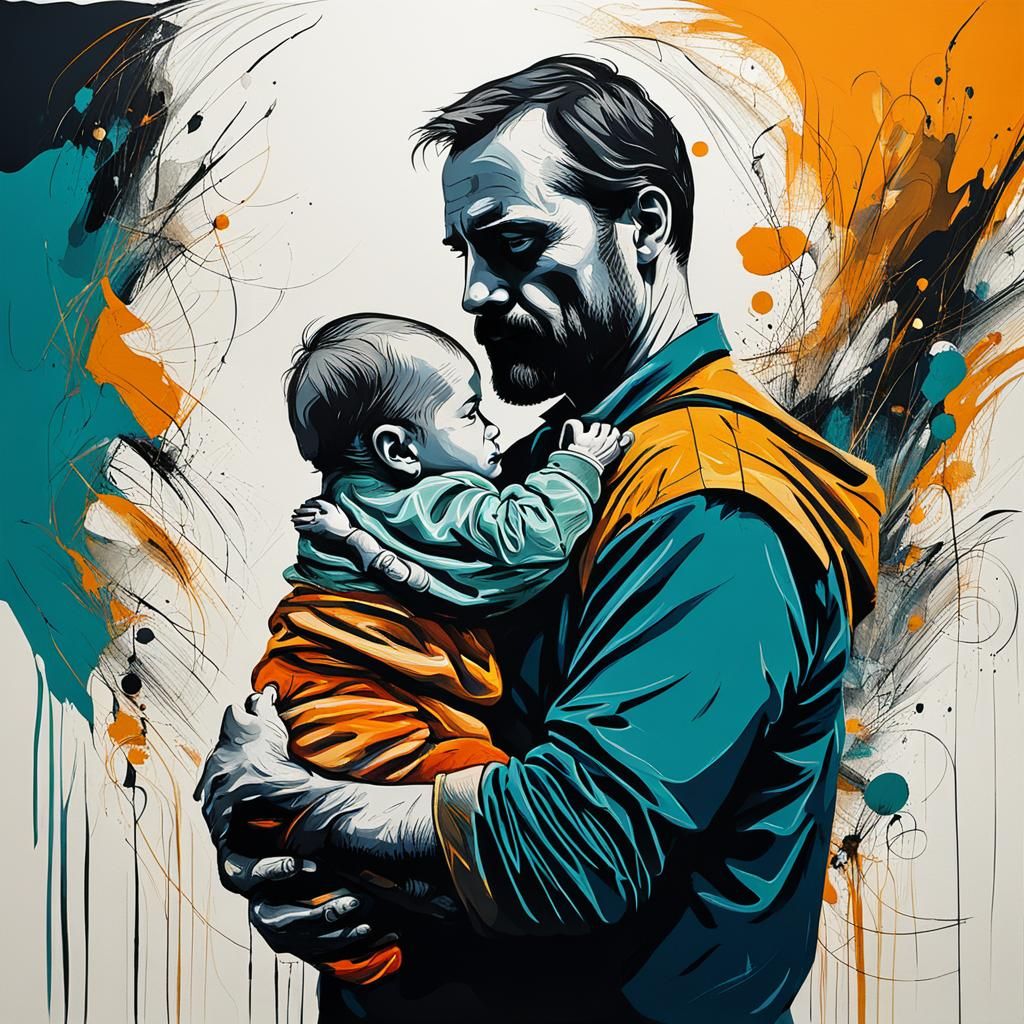 Abstract Father and Baby in Complementary Colors