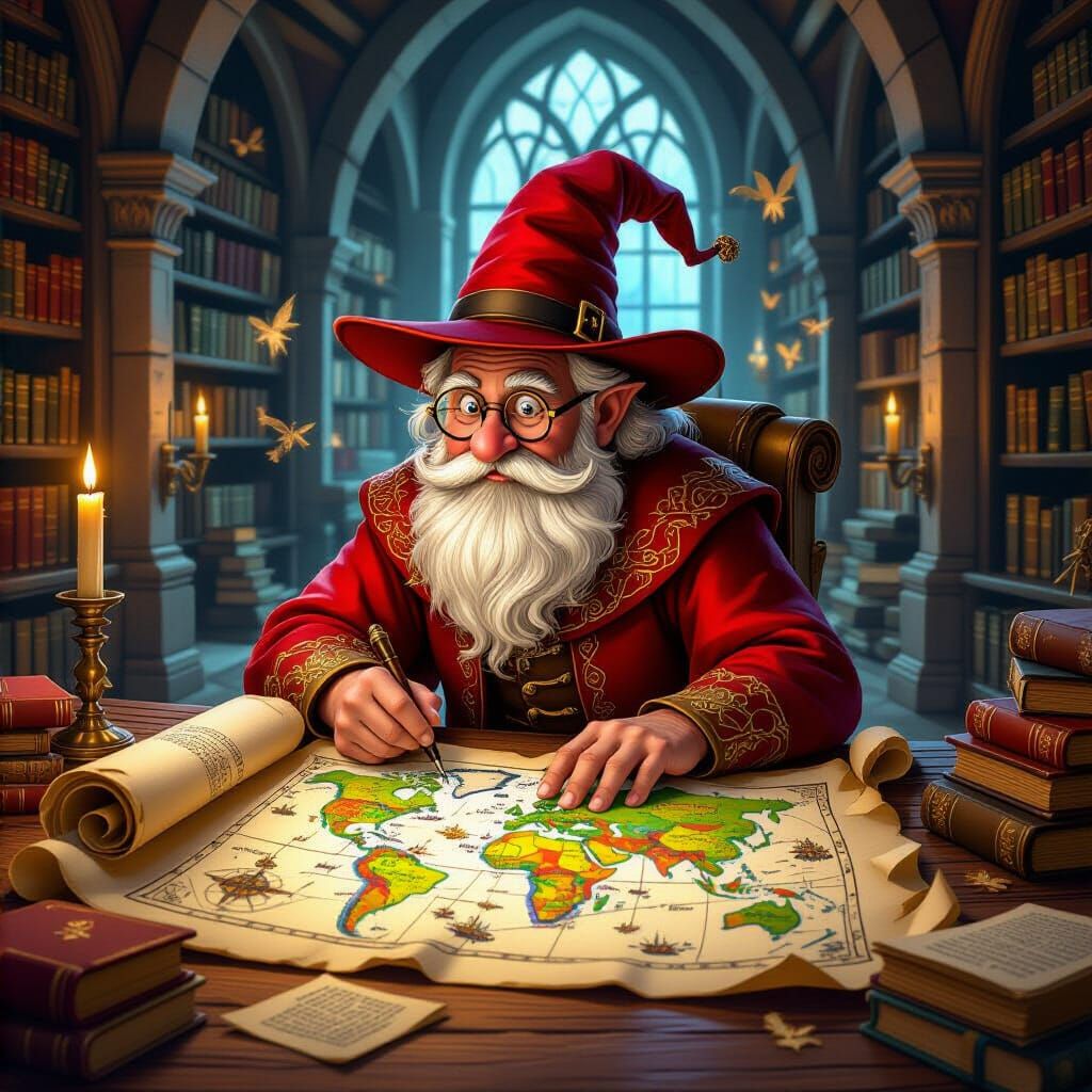 Fantasy Sloth Scholar in Hyper-Detailed Library