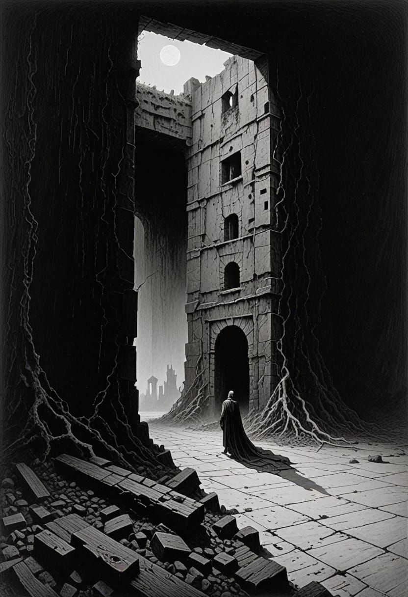 Dystopian Surrealist Landscape in Neon Hues