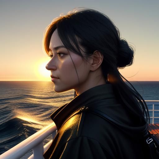 Ferry Passenger at Sunset: Hyperrealistic Digital Art