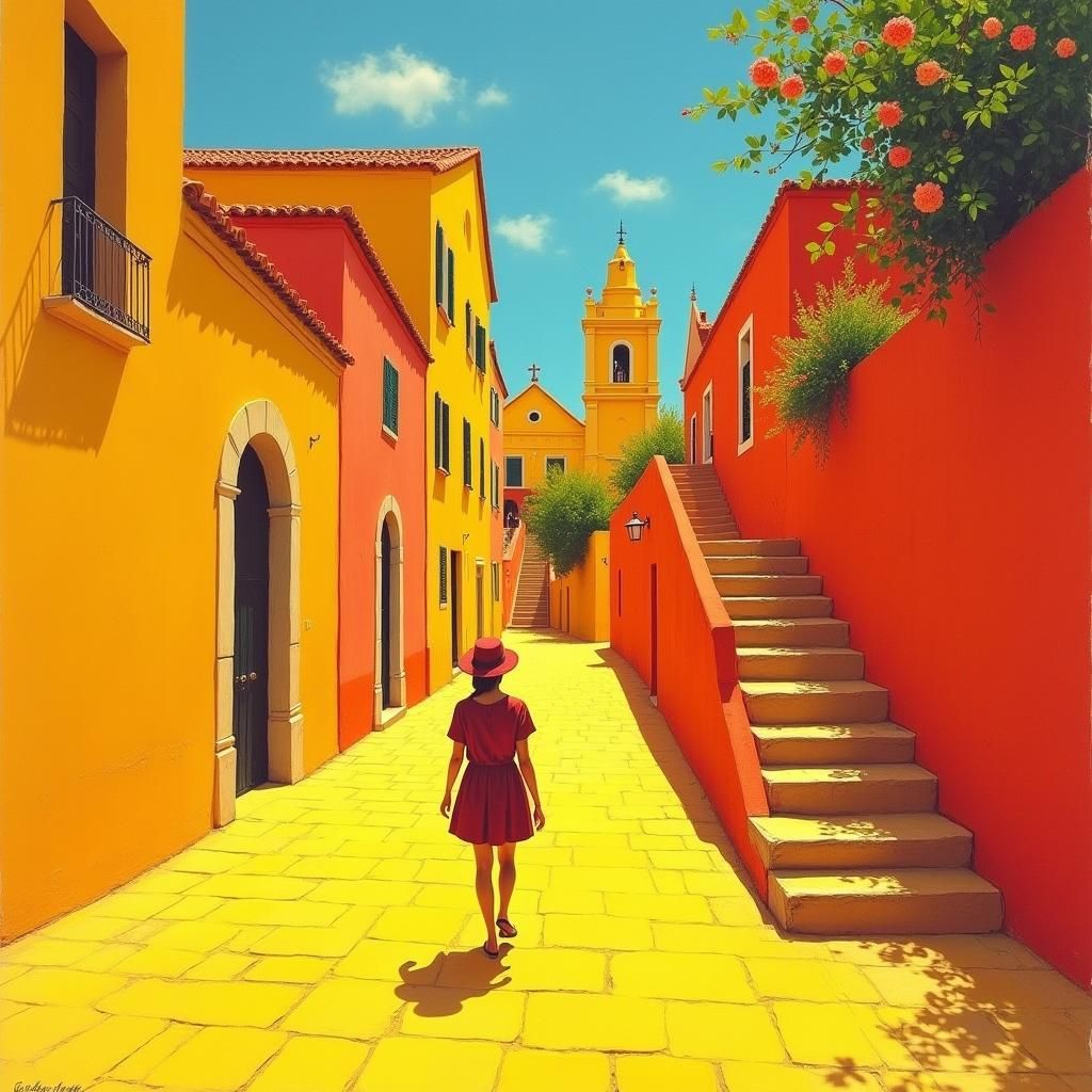 Yellow Street Scene in Post-Impressionistic Style