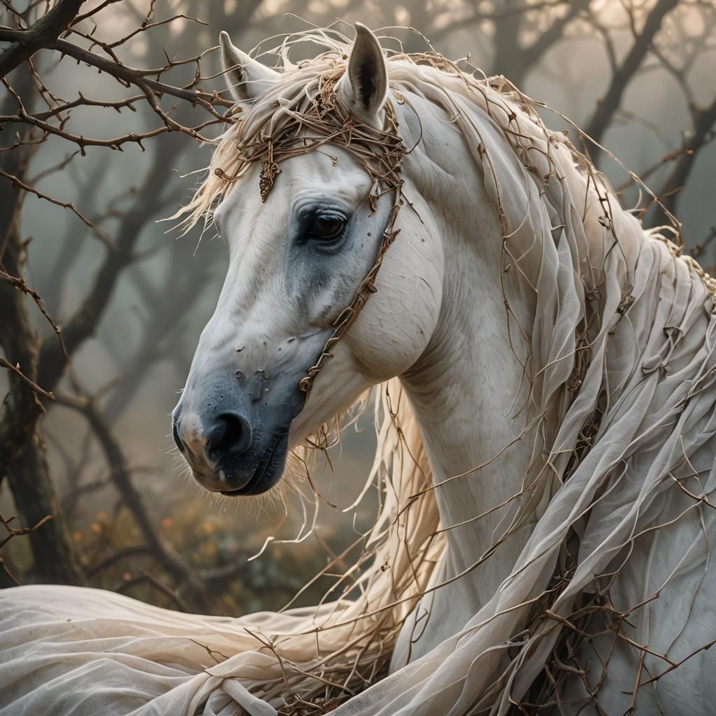White horse in vines