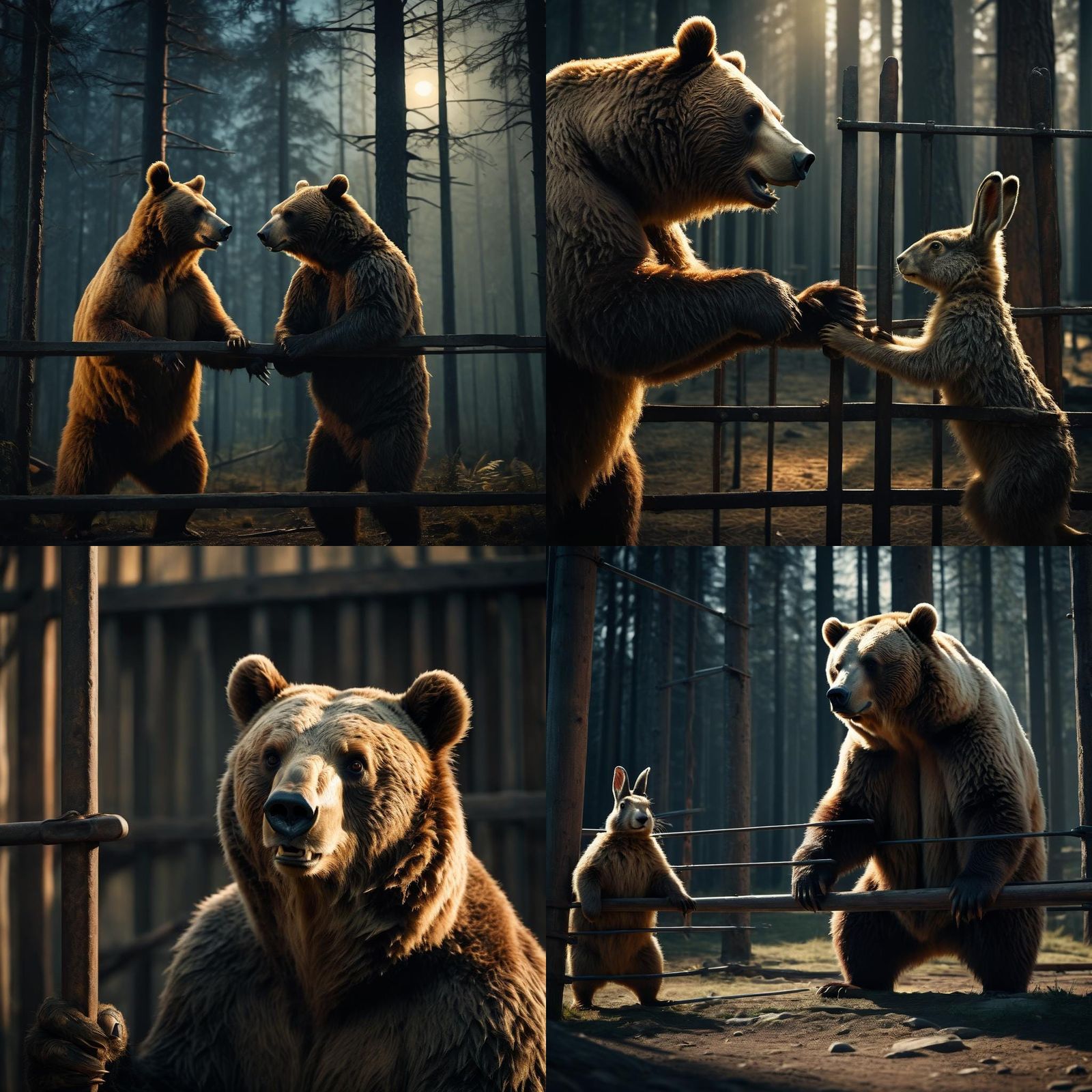 Powerful Bear and Hare: Cinematic Film Still