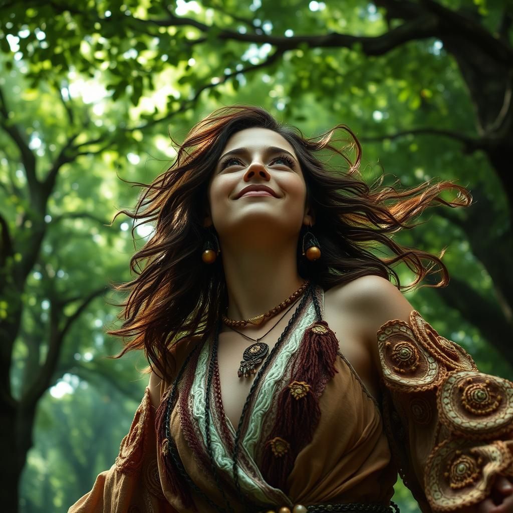 Woman Dancing in Forest, Mononoke-Inspired Style