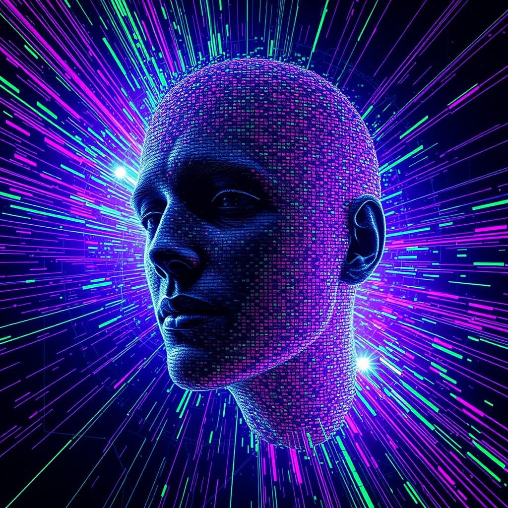 Neon Cyberpunk Face Meltdown in Glitch Art Style